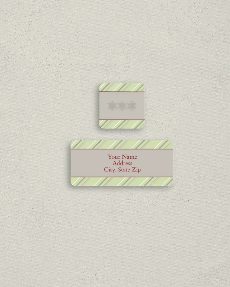 This is a 2¼" x 1" Labels; 1" x 1" Seals Return Address Label called Mint Stripes printed in full color