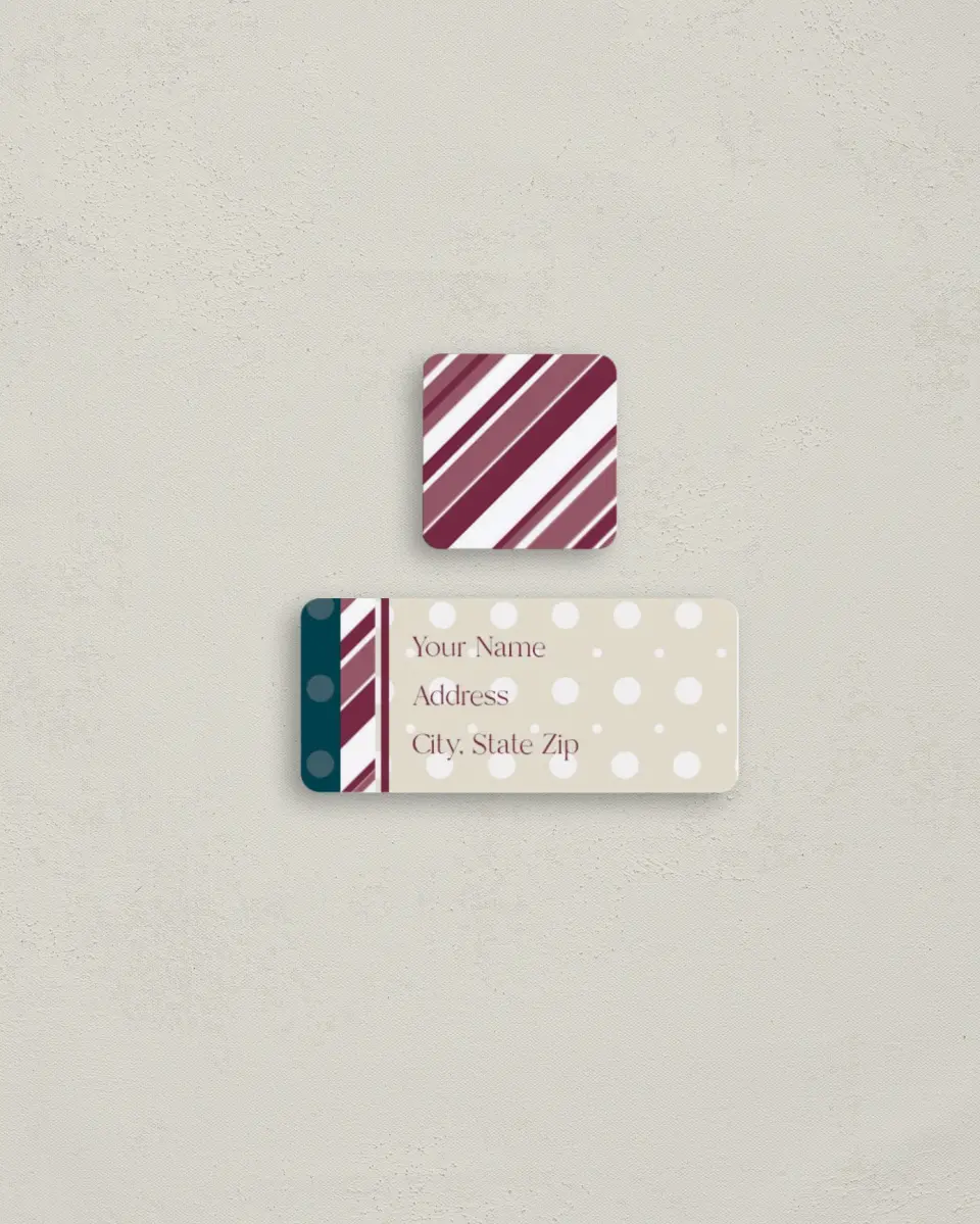 This is a 2¼" x 1" Labels; 1" x 1" Seals Return Address Label called Candy Christmas printed in full color