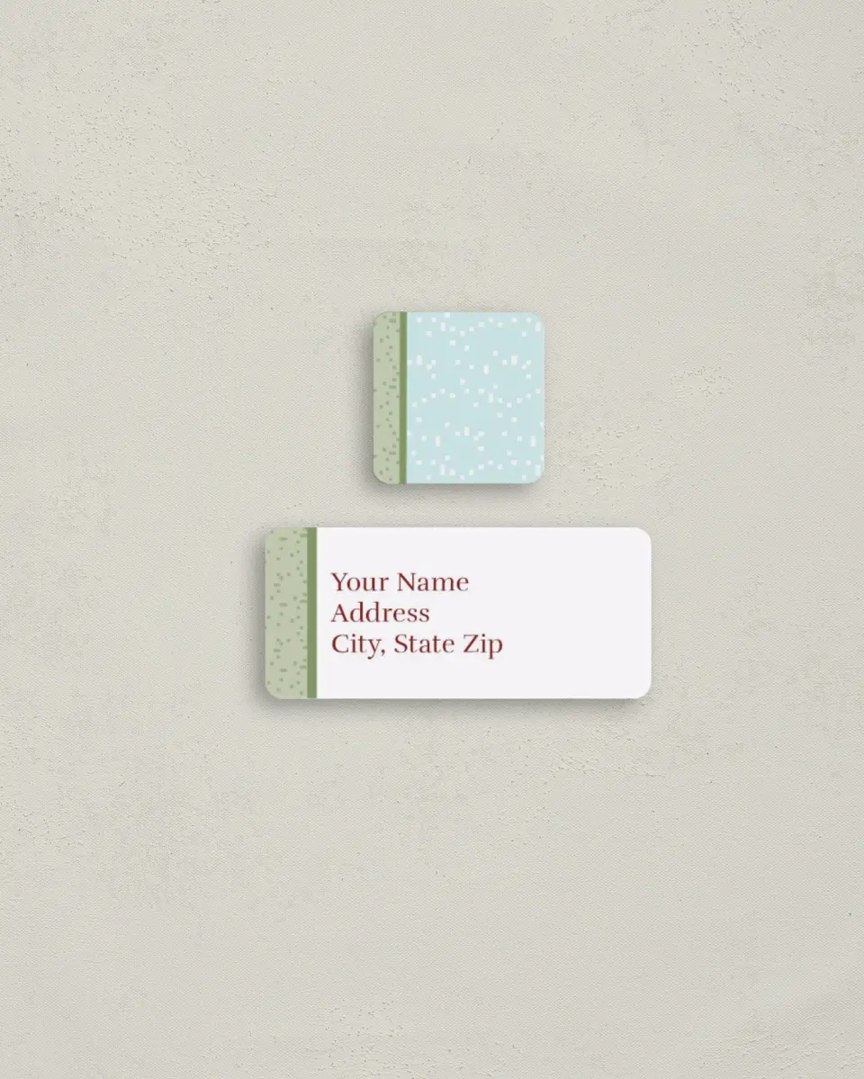 This is a 2¼" x 1" Labels; 1" x 1" Seals Return Address Label called Peaceful Cheer printed in full color
