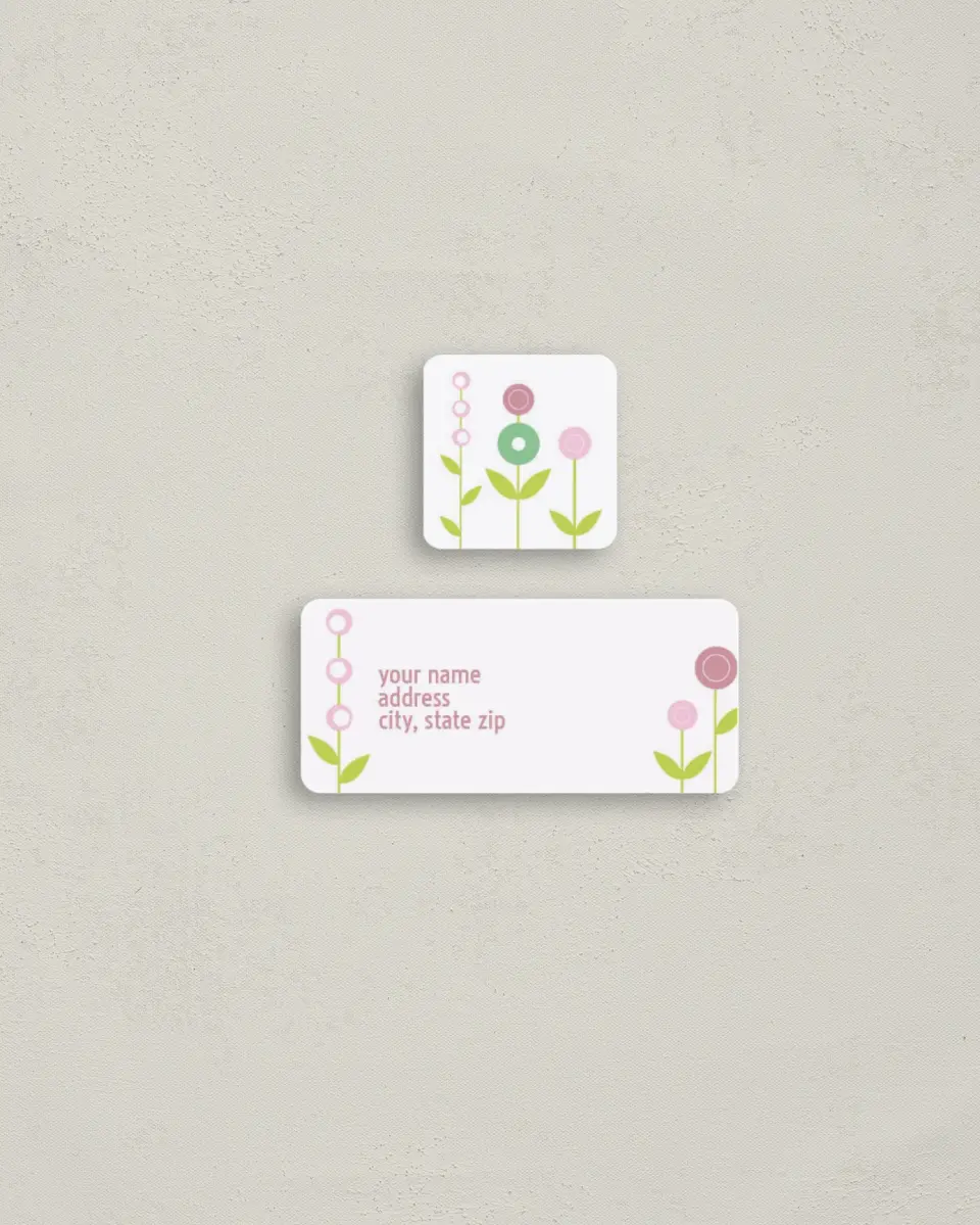 This is a 2¼" x 1" Labels; 1" x 1" Seals Return Address Label called Blossoms printed in full color