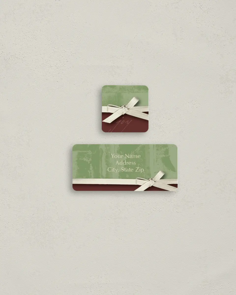 This is a 2¼" x 1" Labels; 1" x 1" Seals Return Address Label called Holiday Wrapping printed in full color