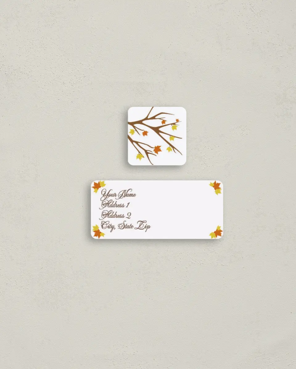 This is a 2¼" x 1" Labels; 1" x 1" Seals Return Address Label called Final Leaves printed in full color