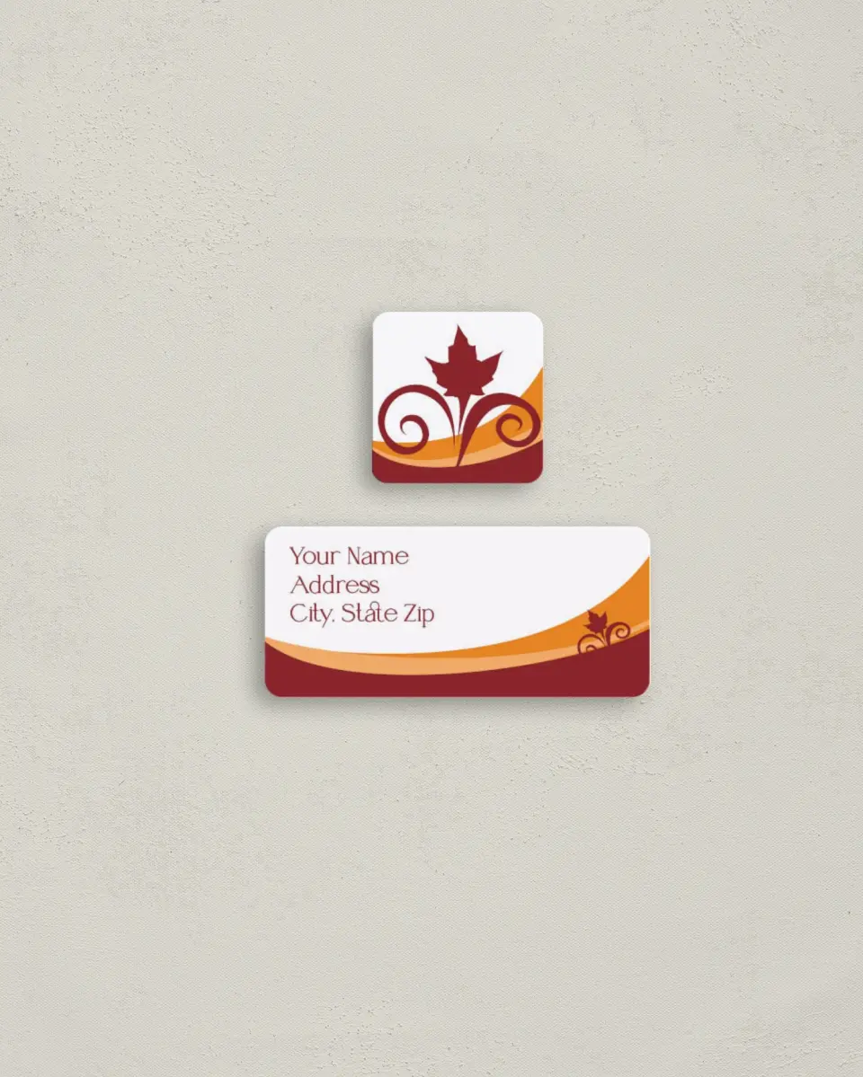This is a 2¼" x 1" Labels; 1" x 1" Seals Return Address Label called Autumn Swirl printed in full color
