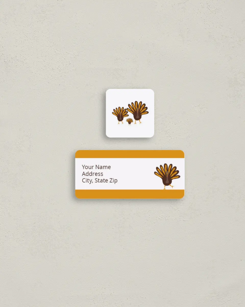 This is a 2¼" x 1" Labels; 1" x 1" Seals Return Address Label called Gobble Gobble printed in full color