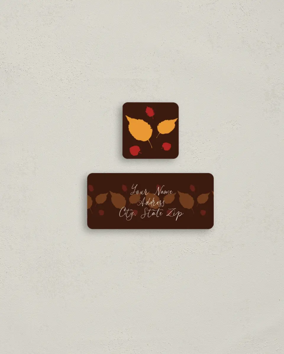 This is a 2¼" x 1" Labels; 1" x 1" Seals Return Address Label called Autumn Imagery printed in full color
