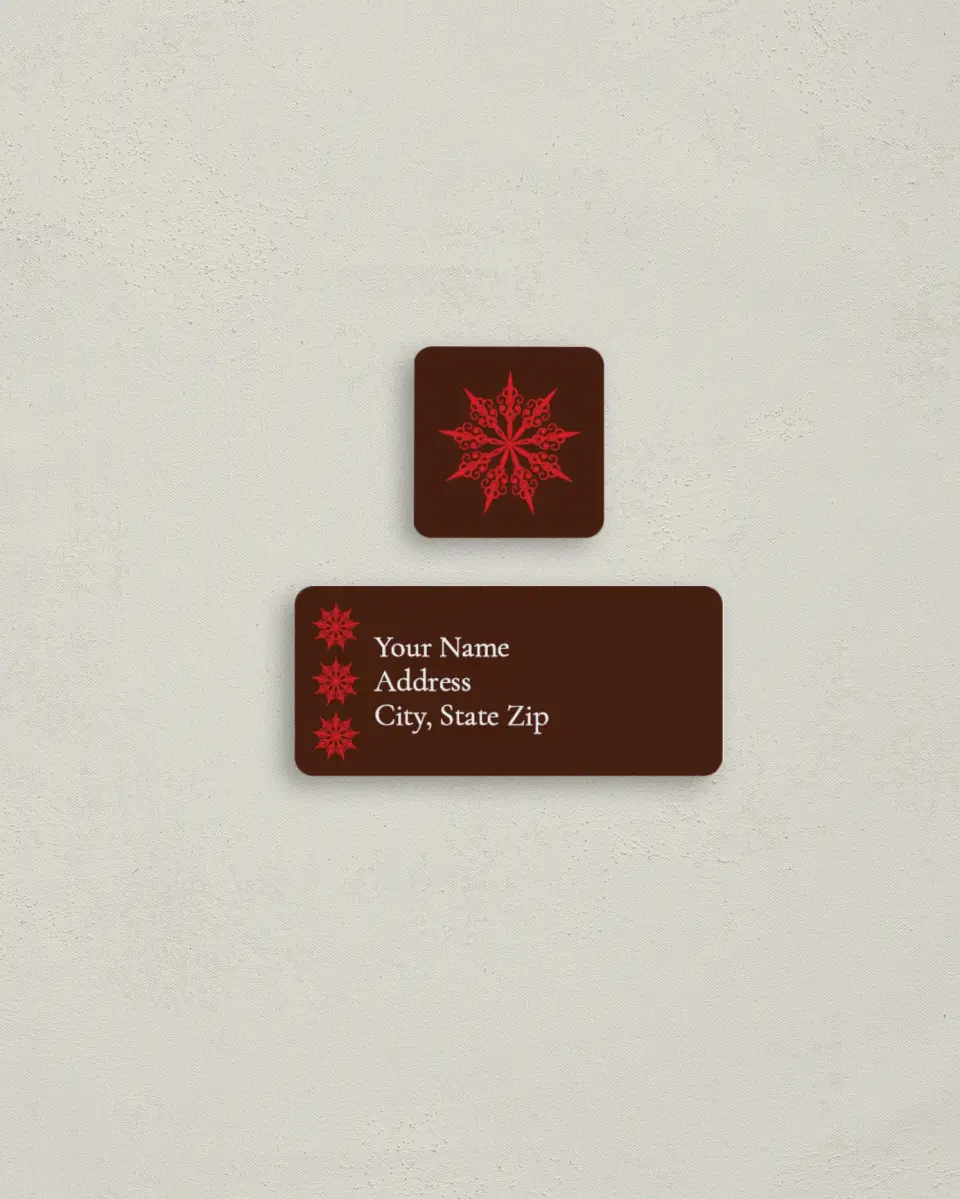 This is a 2¼" x 1" Labels; 1" x 1" Seals Return Address Label called Glowing Snowflakes printed in full color