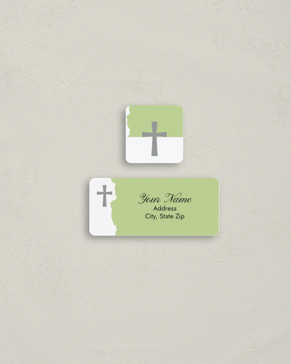 This is a 2¼" x 1" Labels; 1" x 1" Seals Return Address Label called Shabby Cross printed in full color