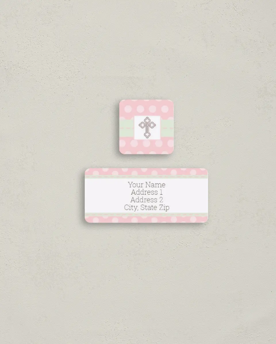 This is a 2¼" x 1" Labels; 1" x 1" Seals Return Address Label called Blessed Cross printed in full color