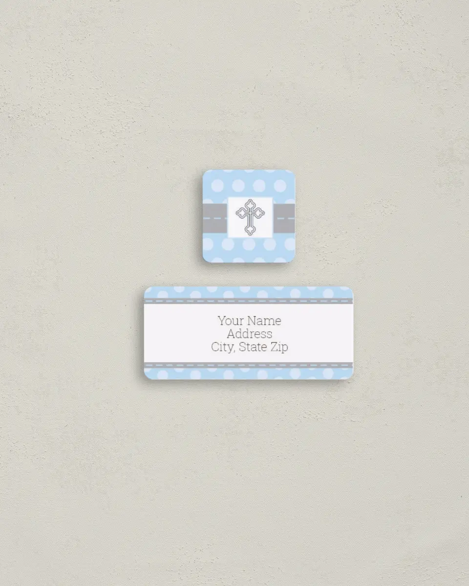 This is a 2¼" x 1" Labels; 1" x 1" Seals Return Address Label called Blessed Cross printed in full color