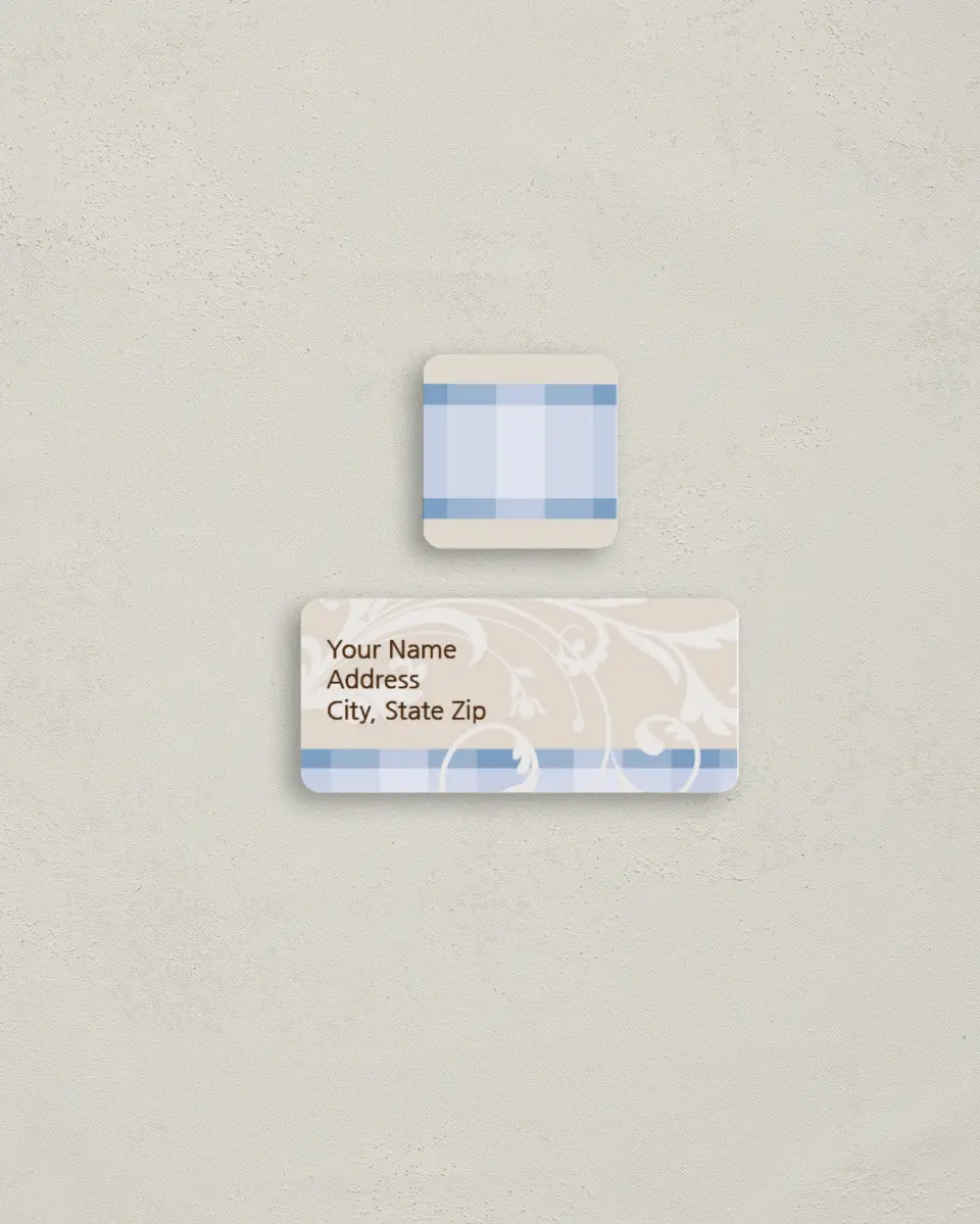 This is a 2¼" x 1" Labels; 1" x 1" Seals Return Address Label called Sweet Boy Swirls printed in full color