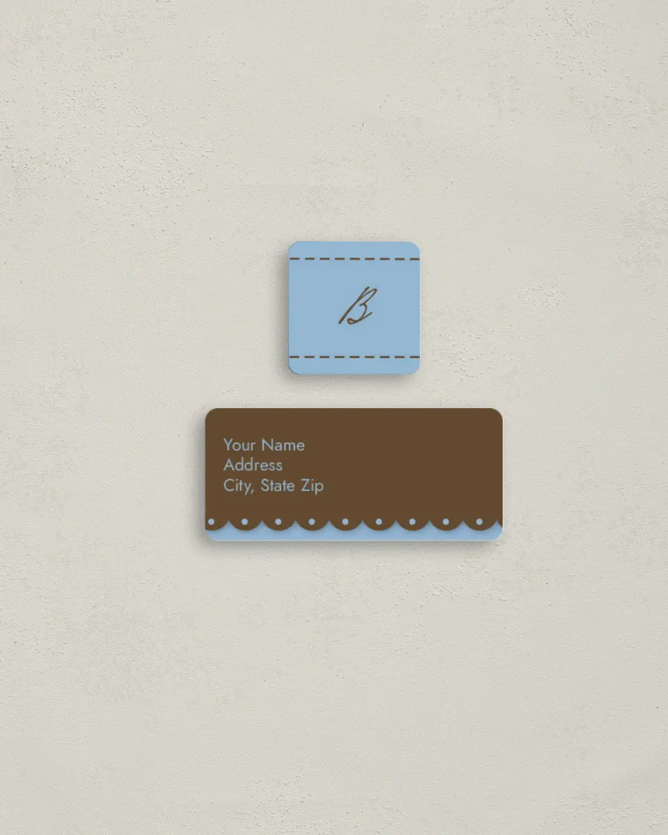 This is a 2¼" x 1" Labels; 1" x 1" Seals Return Address Label called Blue Attraction printed in full color