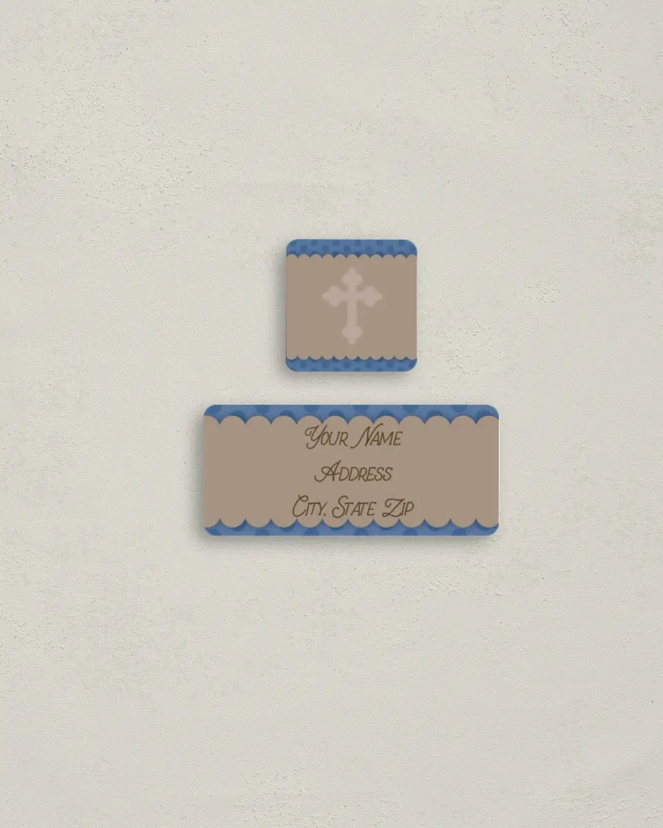 This is a 2¼" x 1" Labels; 1" x 1" Seals Return Address Label called Translucent Cross printed in full color