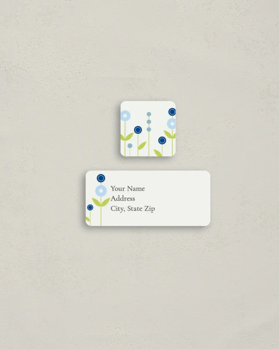 This is a 2¼" x 1" Labels; 1" x 1" Seals Return Address Label called Blossom printed in full color