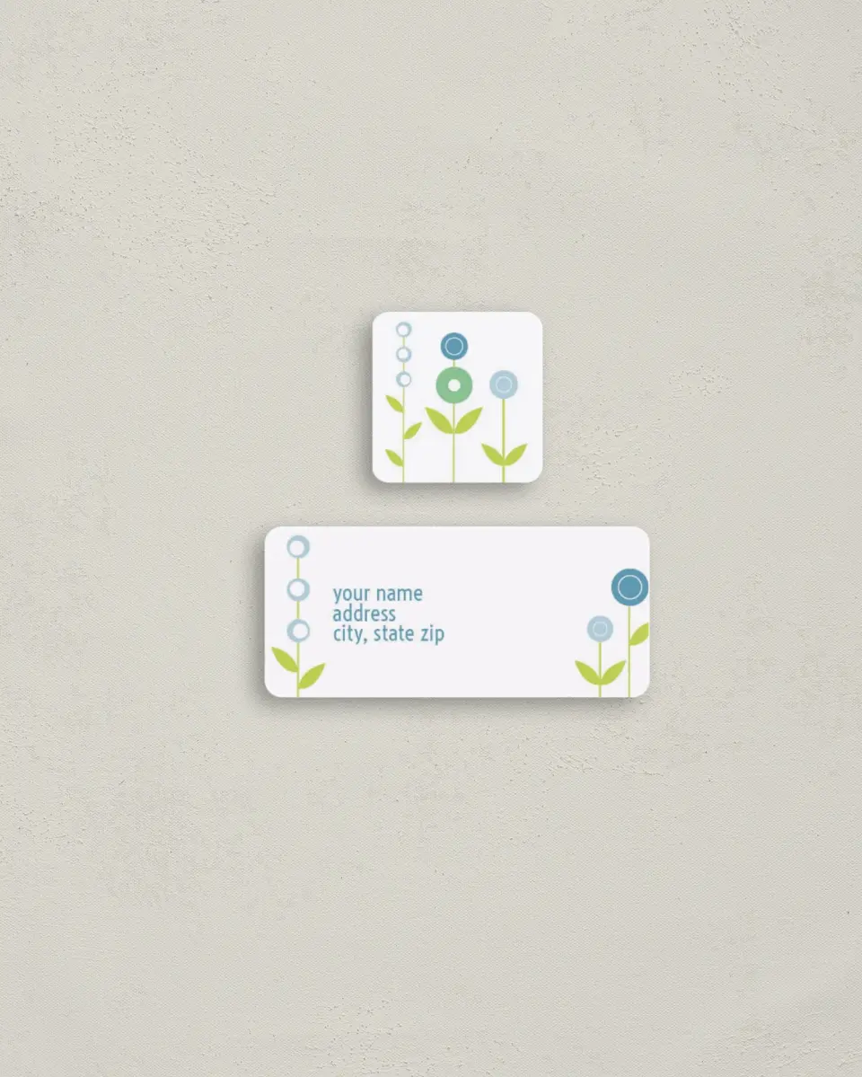 This is a 2¼" x 1" Labels; 1" x 1" Seals Return Address Label called Blossoms printed in full color