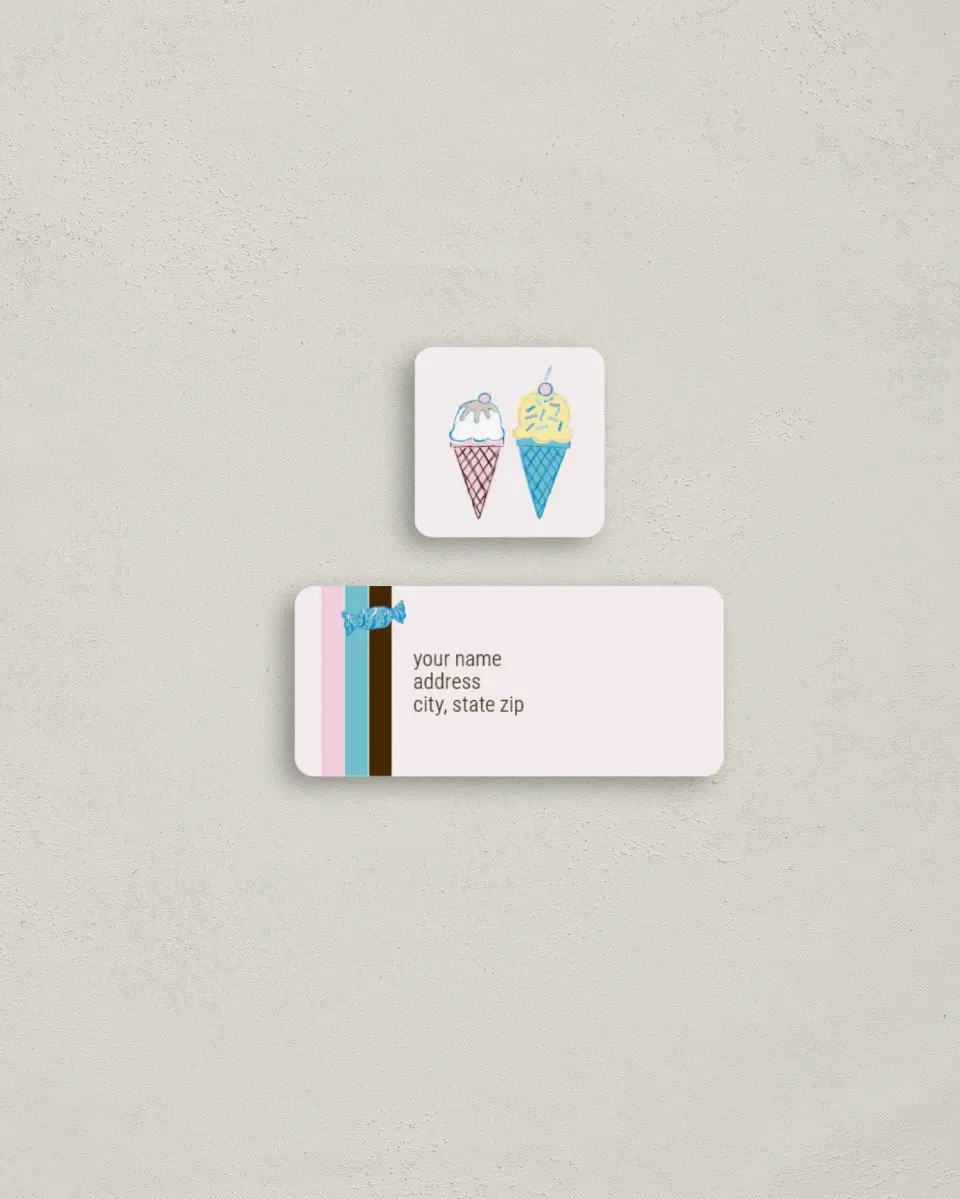This is a 2¼" x 1" Labels; 1" x 1" Seals Return Address Label called Something Sweet printed in full color