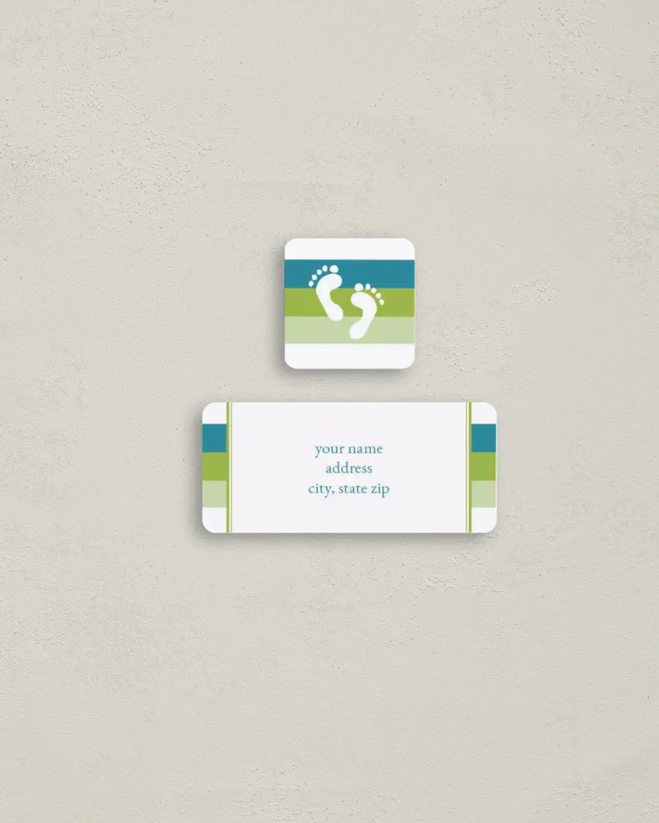 This is a 2¼" x 1" Labels; 1" x 1" Seals Return Address Label called Baby Stripes printed in full color
