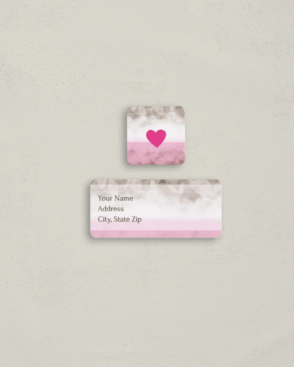 This is a 2¼" x 1" Labels; 1" x 1" Seals Return Address Label called Rosy Hearts printed in full color