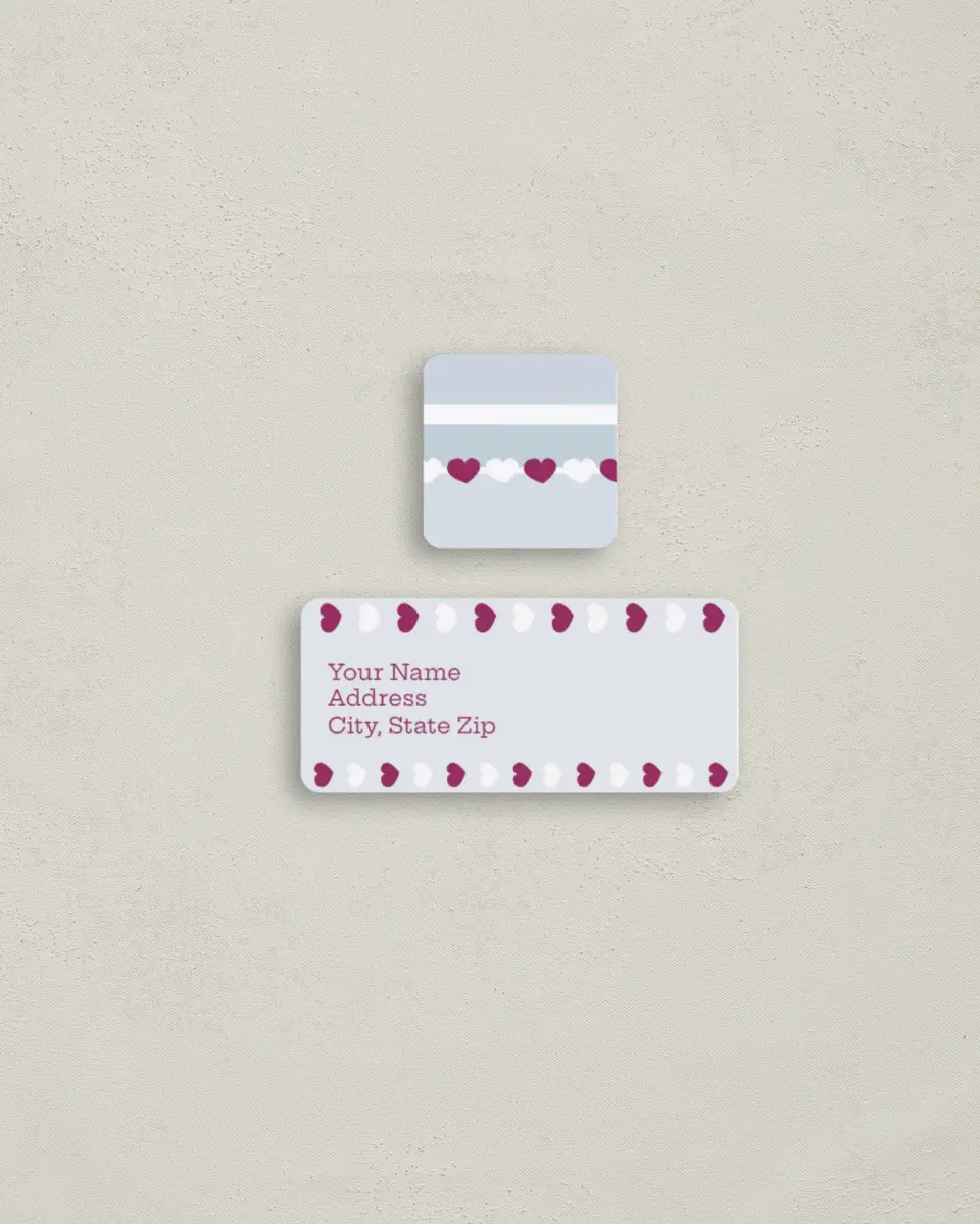 This is a 2¼" x 1" Labels; 1" x 1" Seals Return Address Label called Hearts-a-Plenty printed in full color