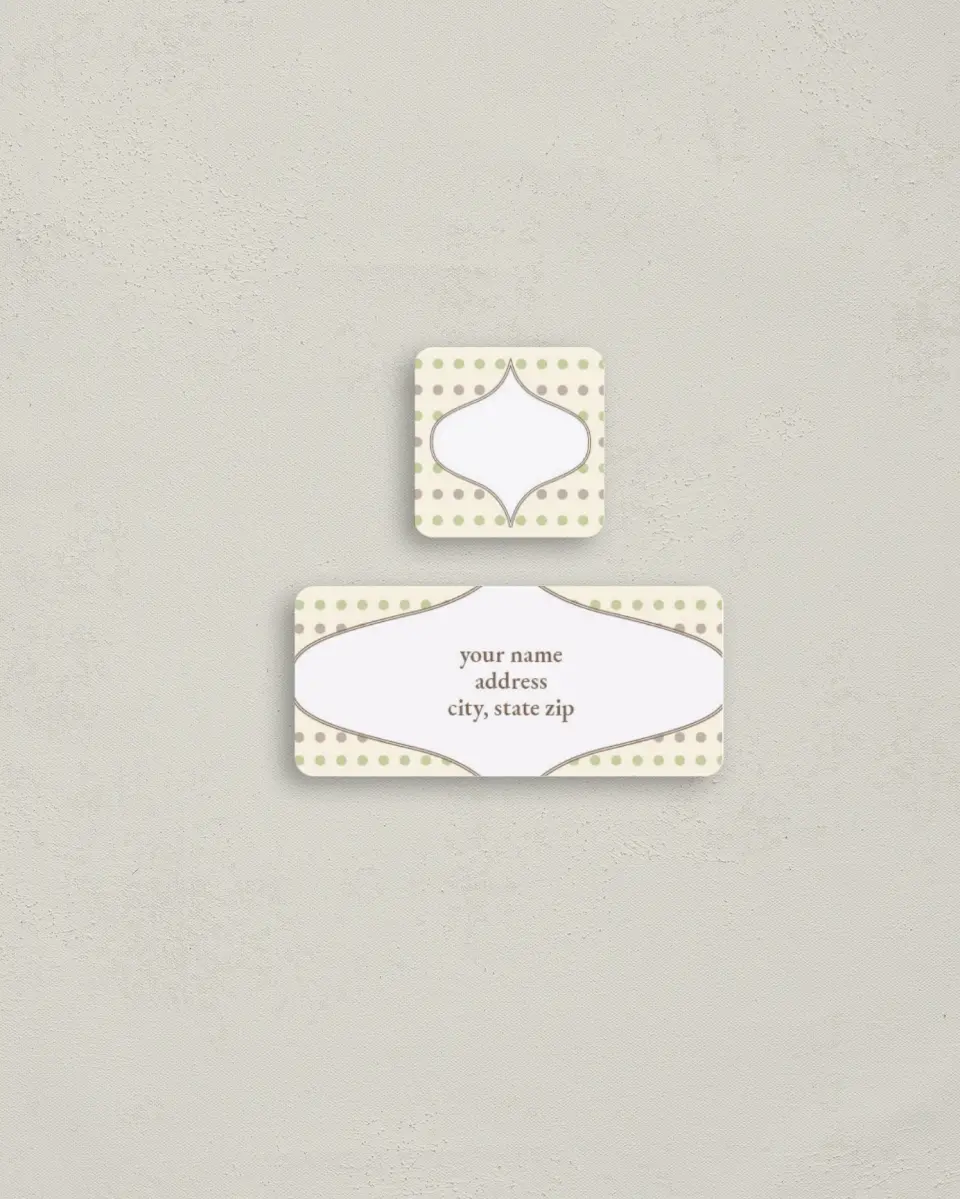 This is a 2¼" x 1" Labels; 1" x 1" Seals Return Address Label called Shower of Dots printed in full color