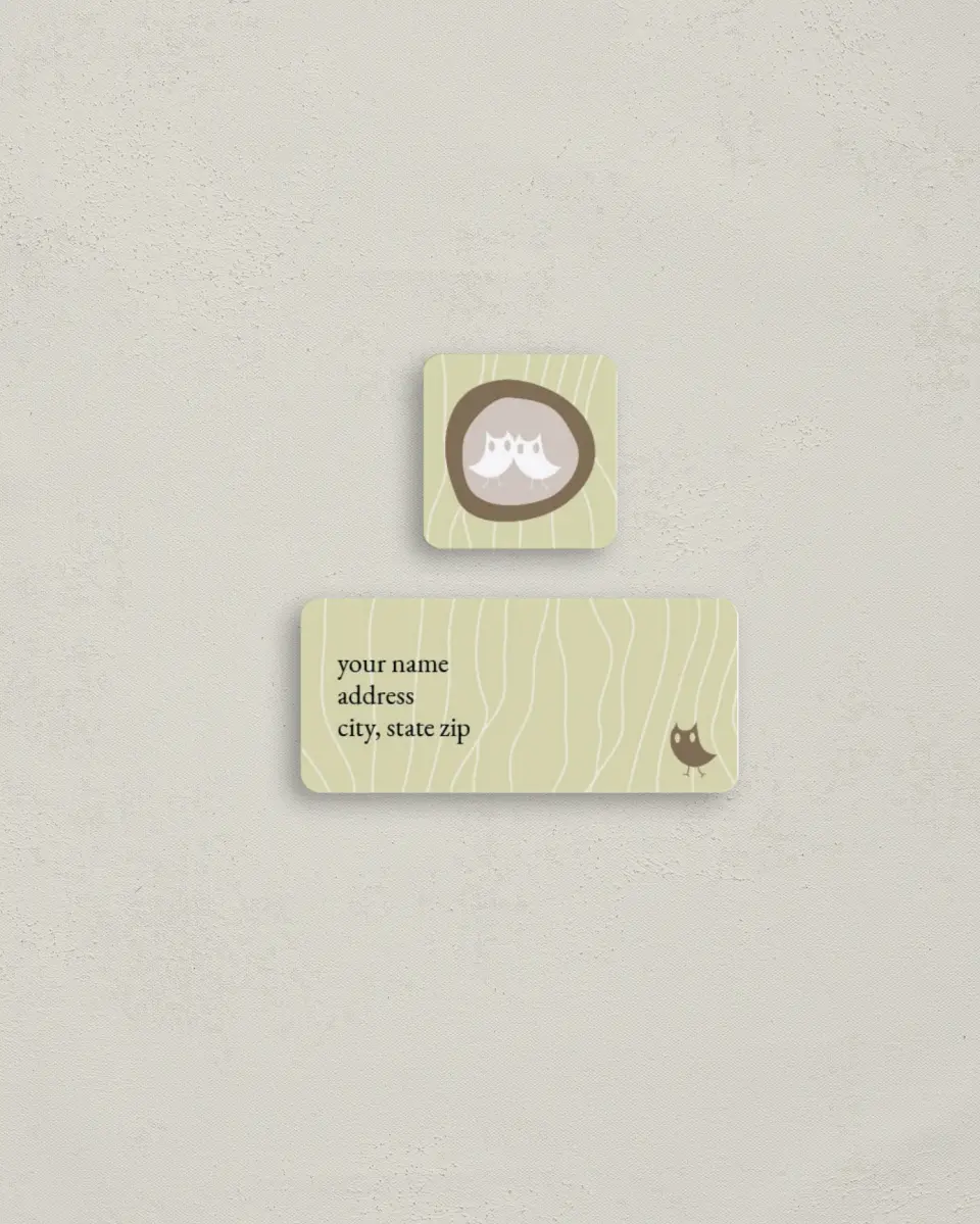 This is a 2¼" x 1" Labels; 1" x 1" Seals Return Address Label called Owls printed in full color