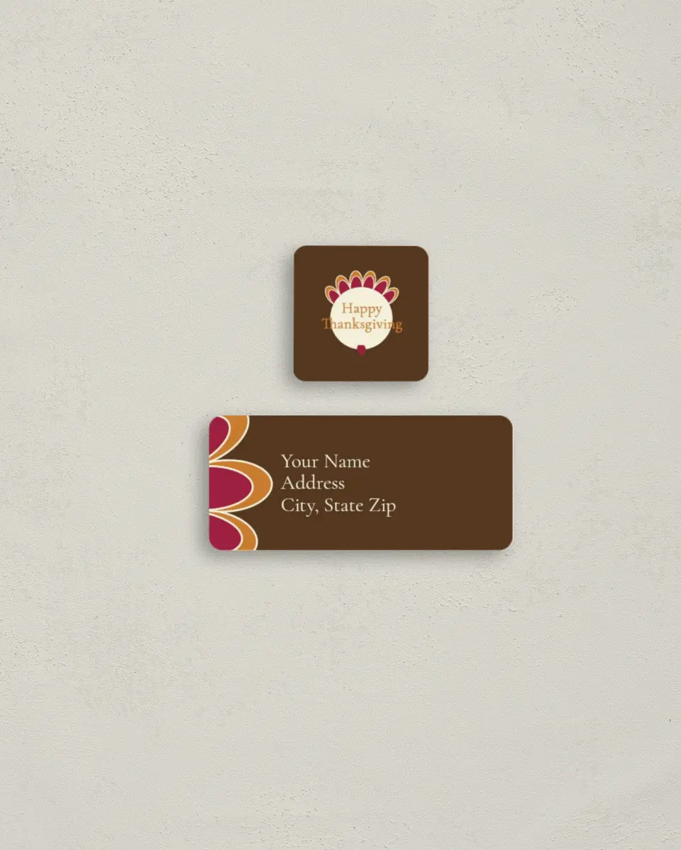 This is a 2¼" x 1" Labels; 1" x 1" Seals Return Address Label called Turkey Wishes printed in full color