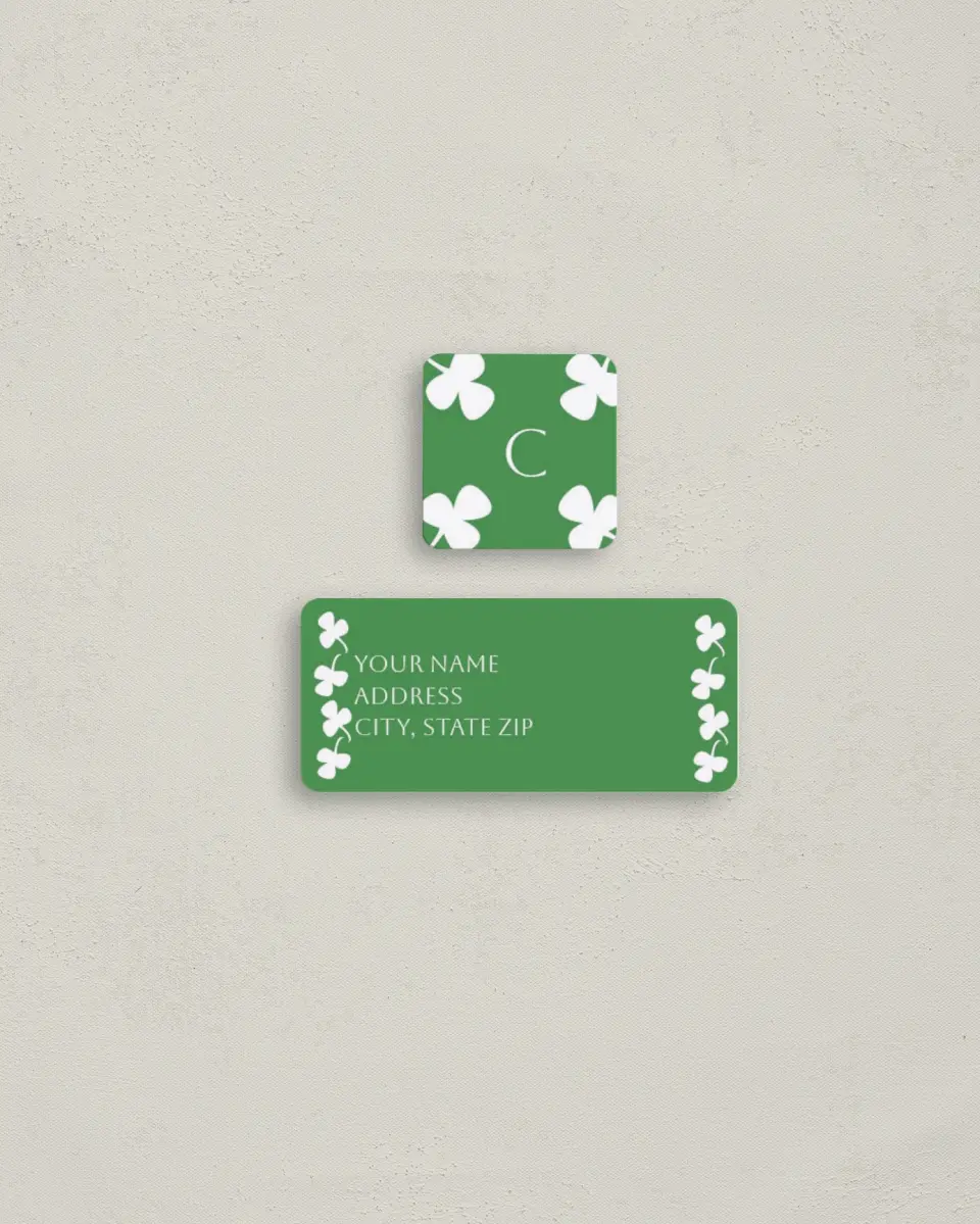 This is a 2¼" x 1" Labels; 1" x 1" Seals Return Address Label called Irish Shamrock printed in full color