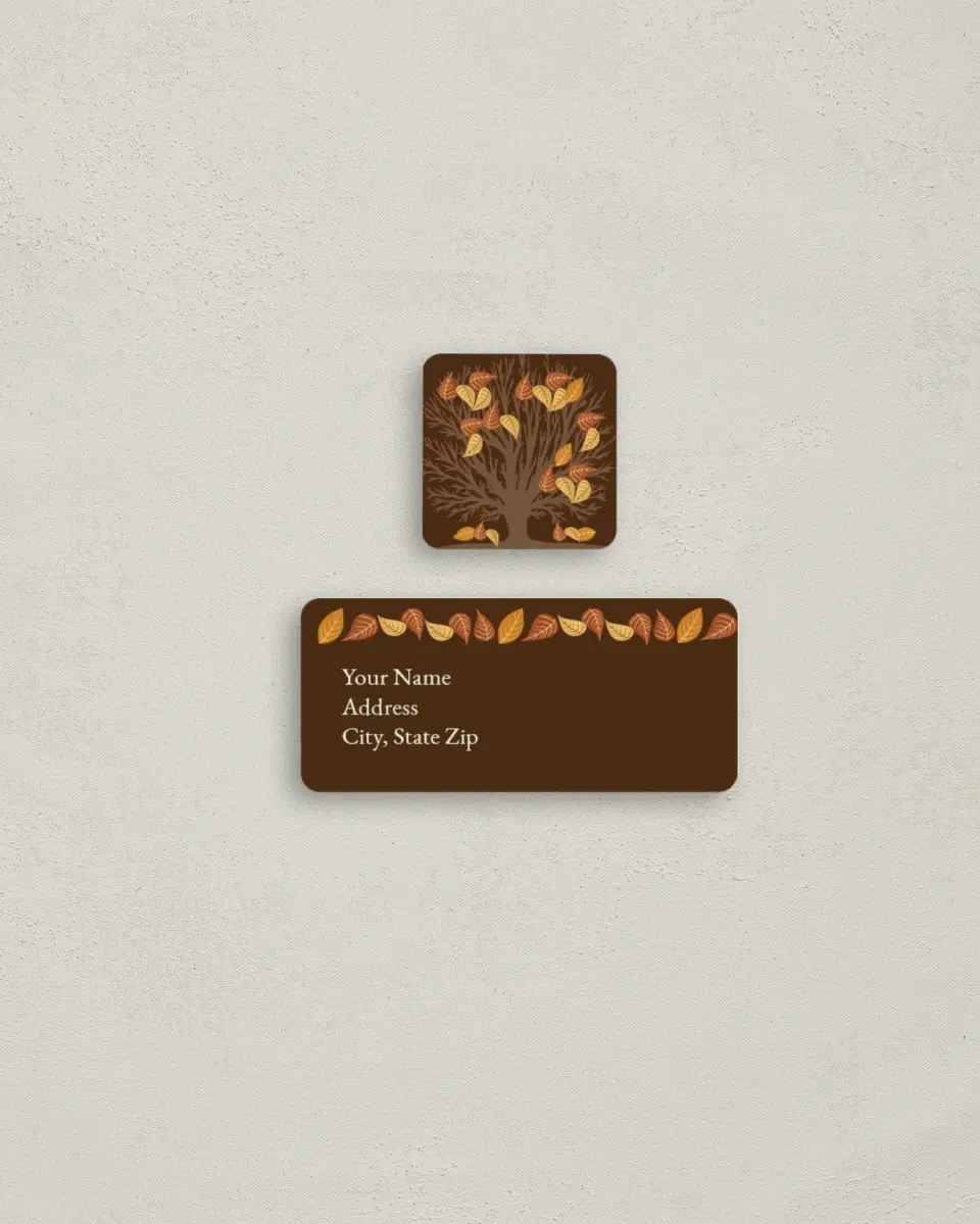 This is a 2¼" x 1" Labels; 1" x 1" Seals Return Address Label called Crisp Leaves printed in full color