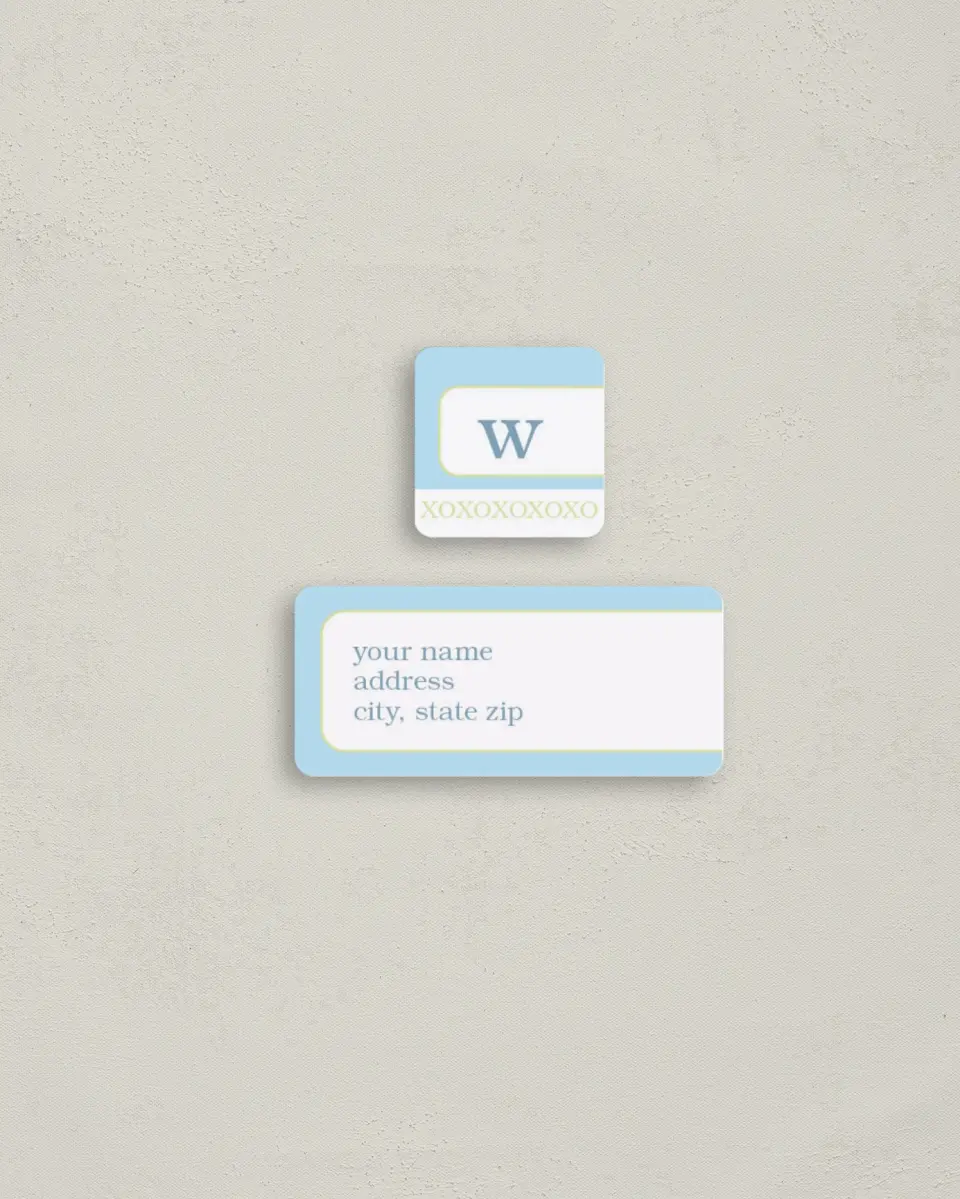 This is a 2¼" x 1" Labels; 1" x 1" Seals Return Address Label called XOXO printed in full color
