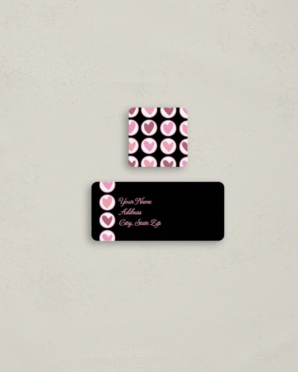 This is a 2¼" x 1" Labels; 1" x 1" Seals Return Address Label called Heart Stamp printed in full color