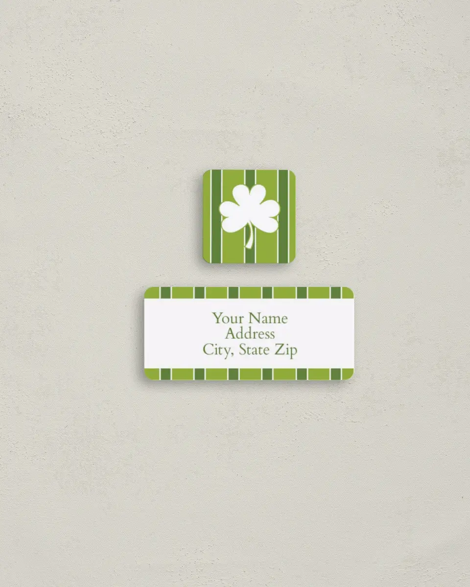 This is a 2¼" x 1" Labels; 1" x 1" Seals Return Address Label called Our Special Shamrock printed in full color