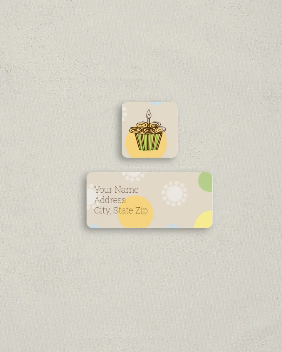 This is a 2¼" x 1" Labels; 1" x 1" Seals Birthday Party Invitation called Birthday Cupcake printed in full color