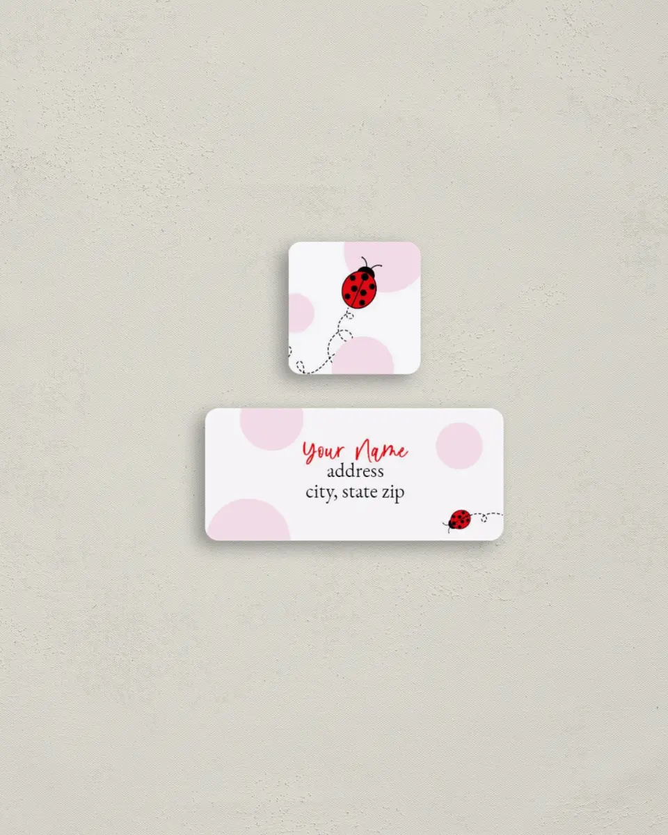 This is a 2¼" x 1" Labels; 1" x 1" Seals Return Address Label called Ladybug printed in full color