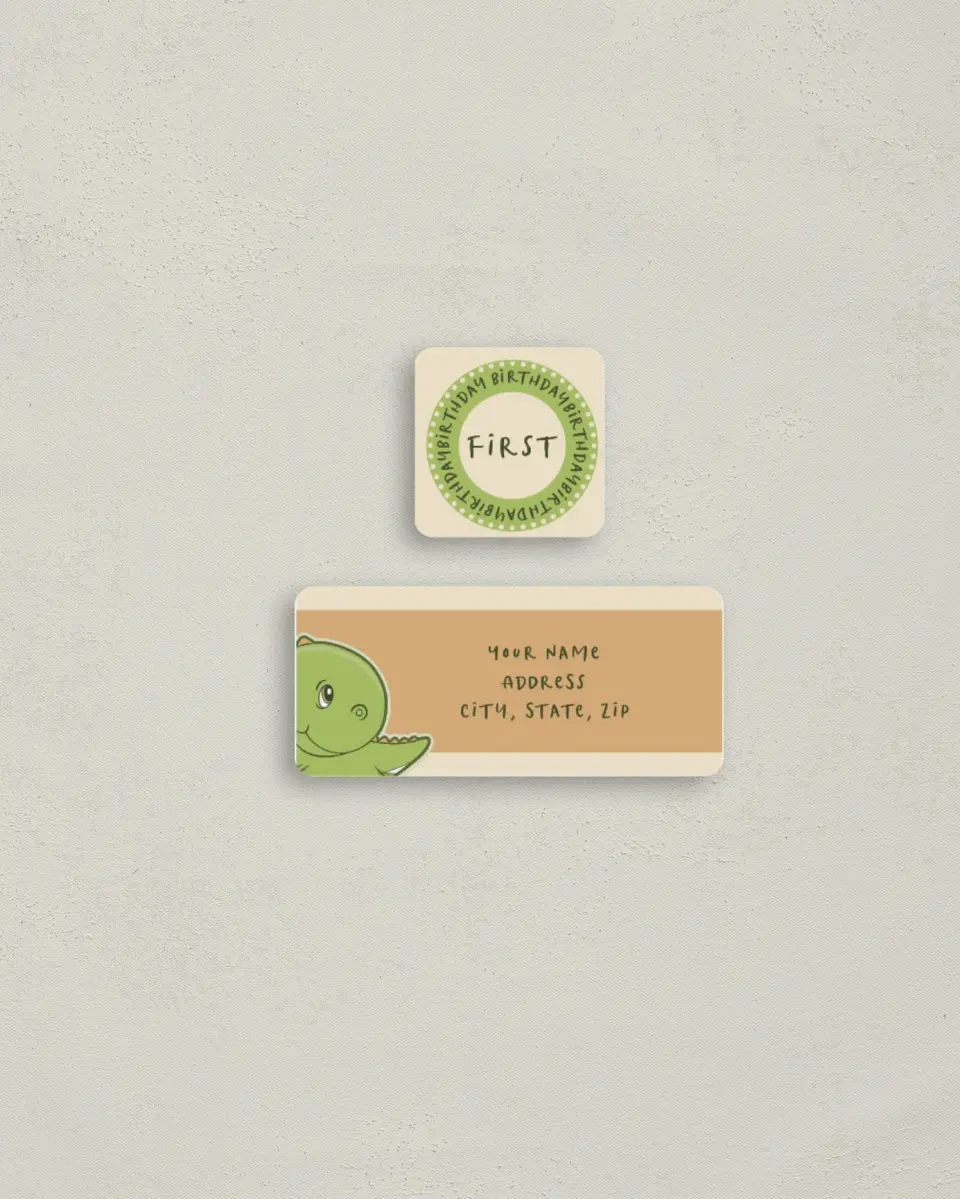 This is a 2¼" x 1" Labels; 1" x 1" Seals Return Address Label called Dinosaurs printed in full color
