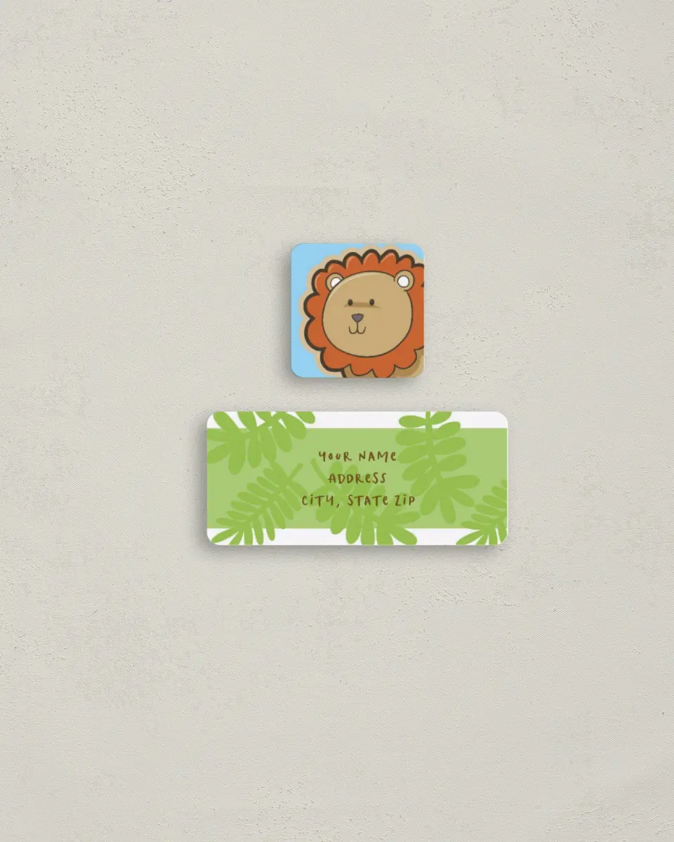 This is a 2¼" x 1" Labels; 1" x 1" Seals Return Address Label called Zoo Animals printed in full color