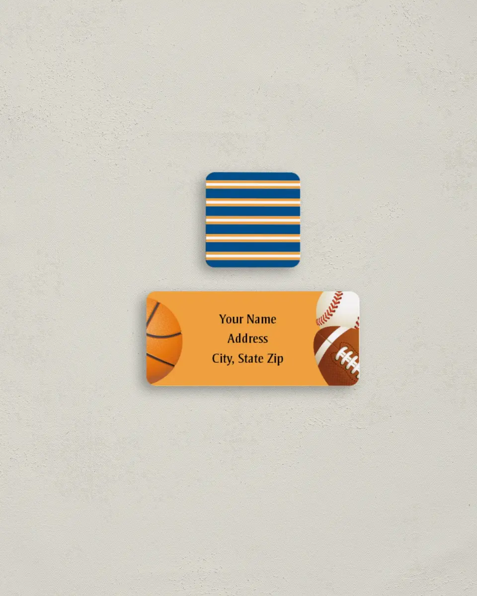 This is a 2¼" x 1" Labels; 1" x 1" Seals Return Address Label called Sports printed in full color