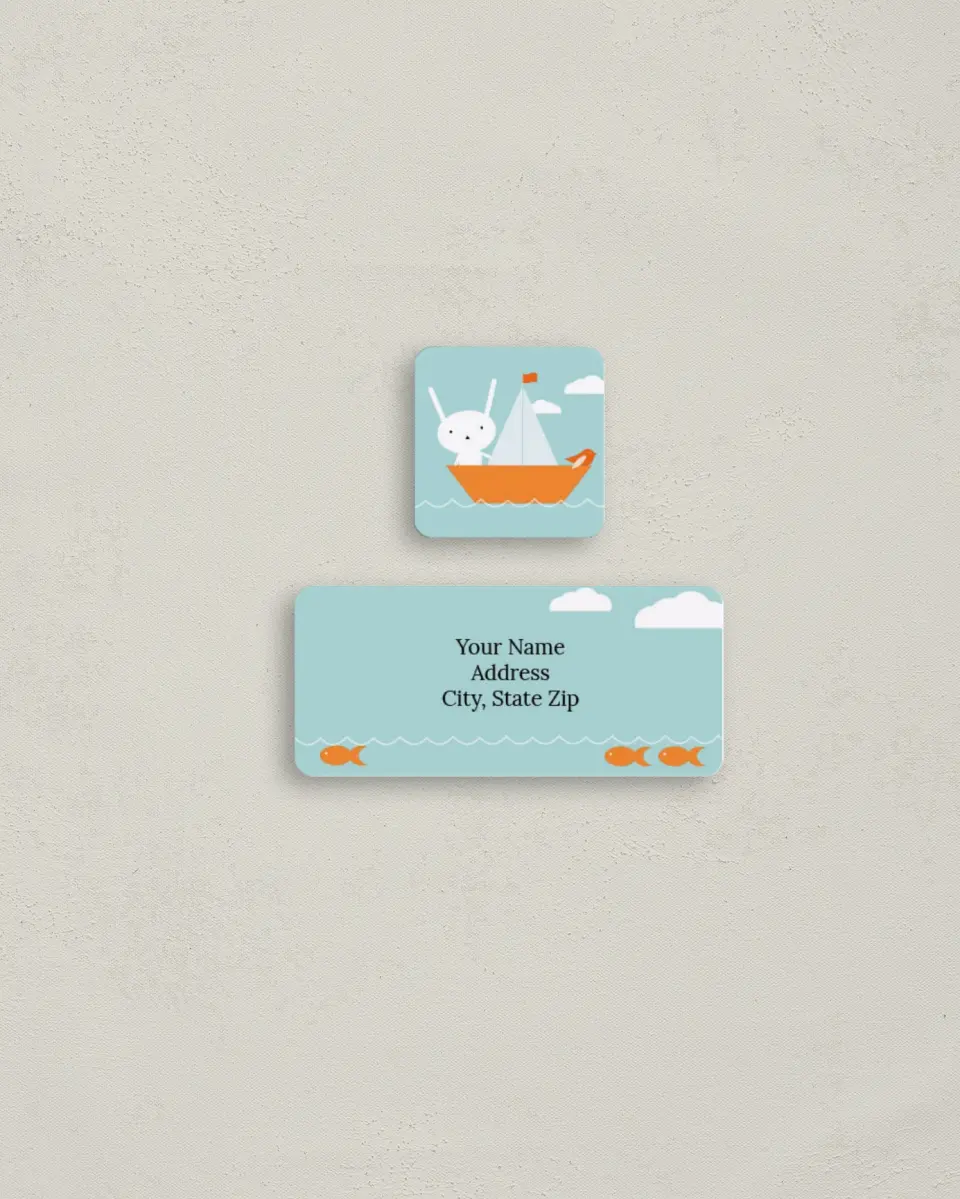 This is a 2¼" x 1" Labels; 1" x 1" Seals Return Address Label called Sailboat printed in full color