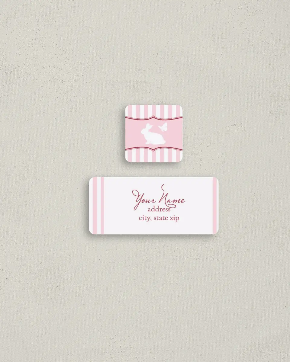 This is a 2¼" x 1" Labels; 1" x 1" Seals Return Address Label called Bunny Love printed in full color