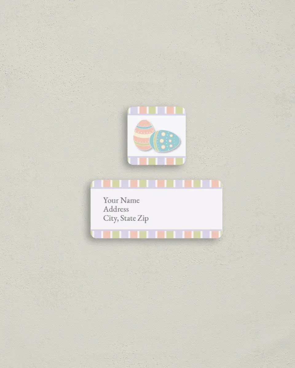 This is a 2¼" x 1" Labels; 1" x 1" Seals Return Address Label called Spring Eggs printed in full color