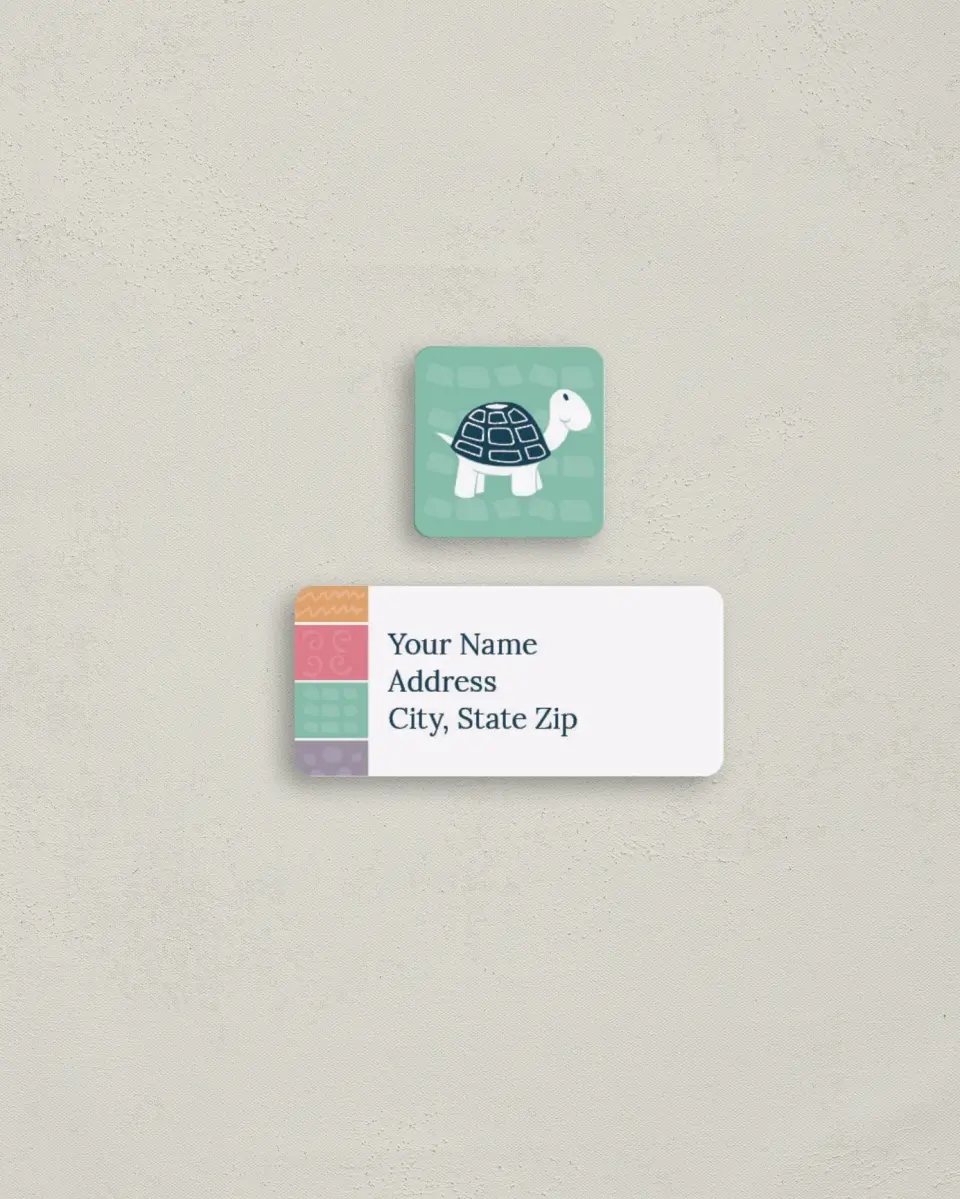 This is a 2¼" x 1" Labels; 1" x 1" Seals Return Address Label called Animal Blocks printed in full color