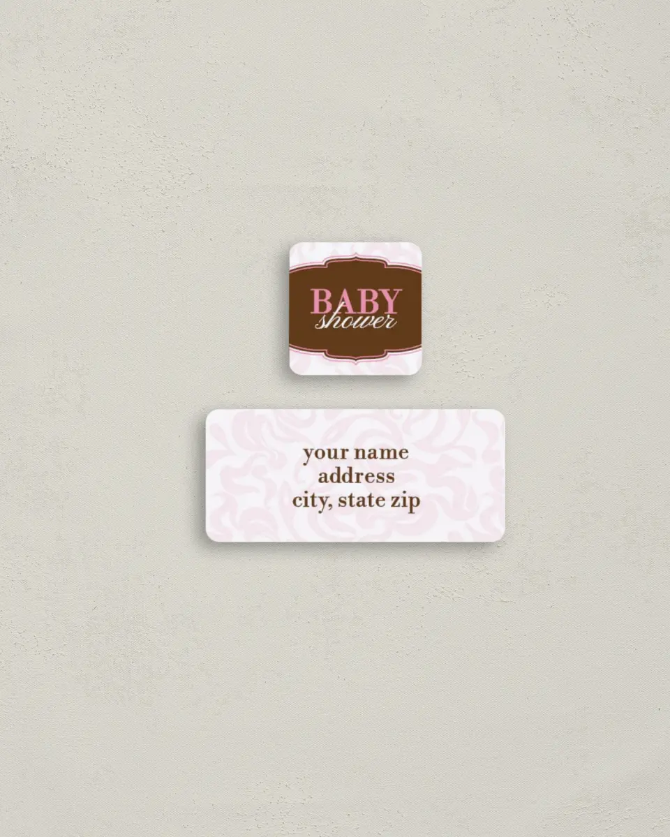 This is a 2¼" x 1" Labels; 1" x 1" Seals Return Address Label called Ribbon Motif printed in full color