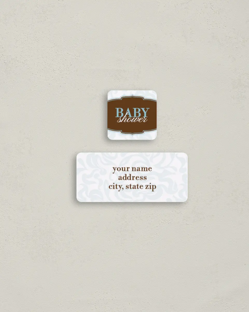 This is a 2¼" x 1" Labels; 1" x 1" Seals Return Address Label called Ribbon Motif printed in full color