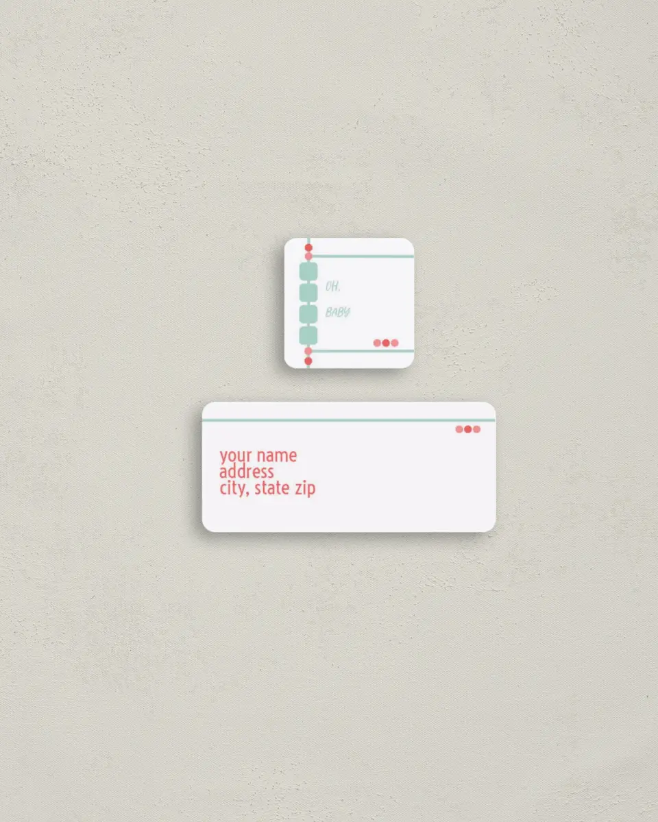 This is a 2¼" x 1" Labels; 1" x 1" Seals Return Address Label called Oh Baby! printed in full color