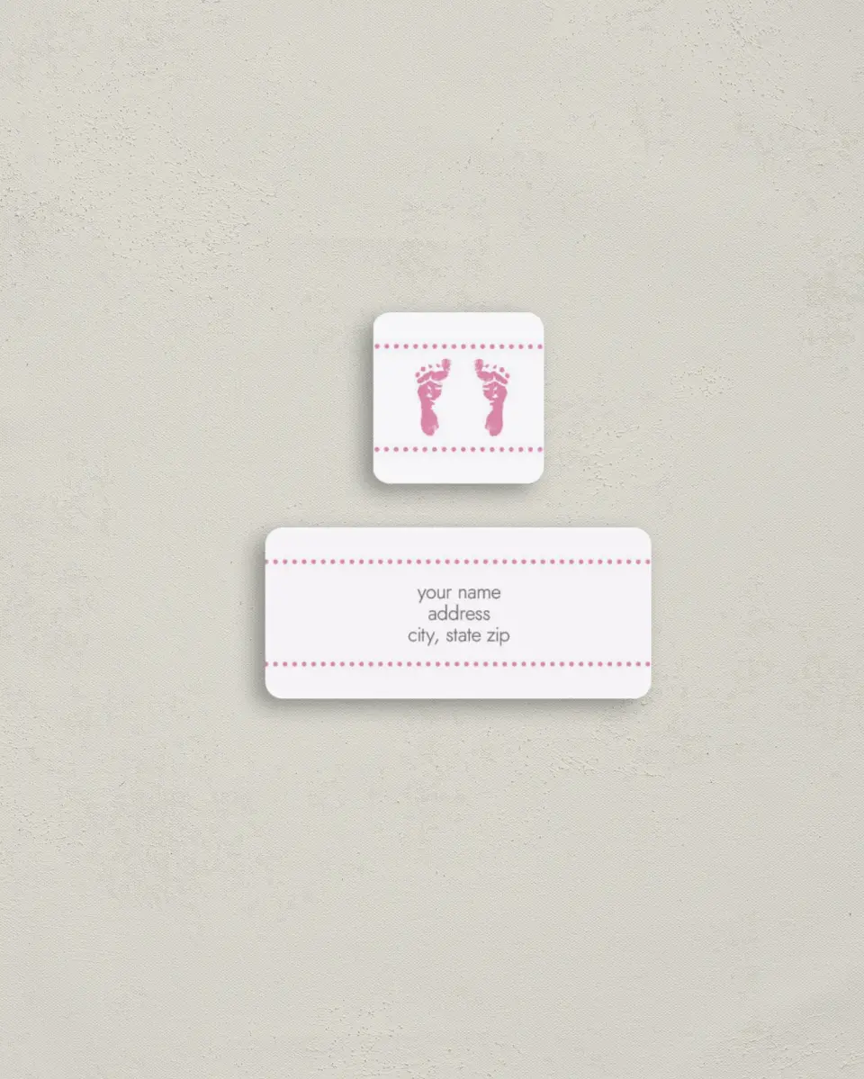 This is a 2¼" x 1" Labels; 1" x 1" Seals Return Address Label called Pink Tootsies printed in full color