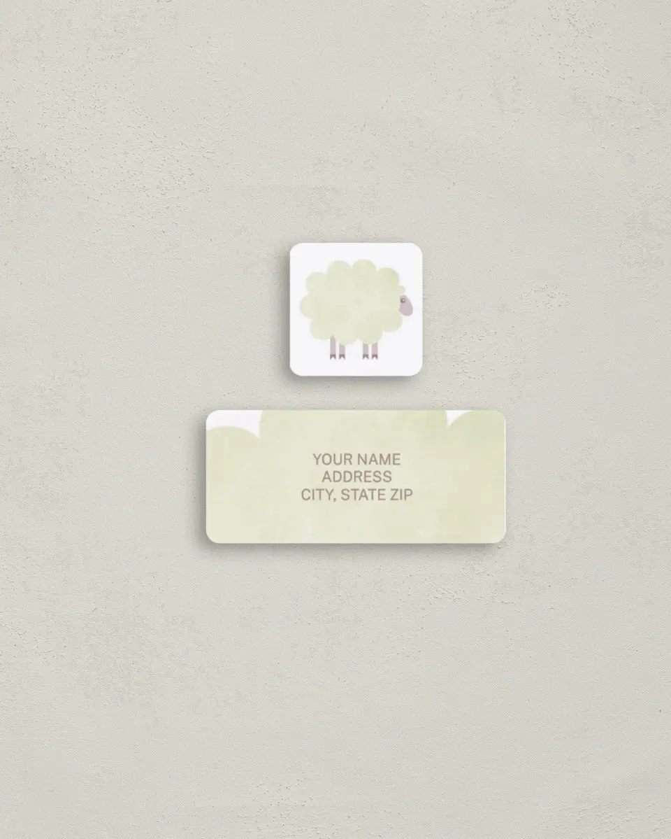 This is a 2¼" x 1" Labels; 1" x 1" Seals Return Address Label called Little Lamb printed in full color