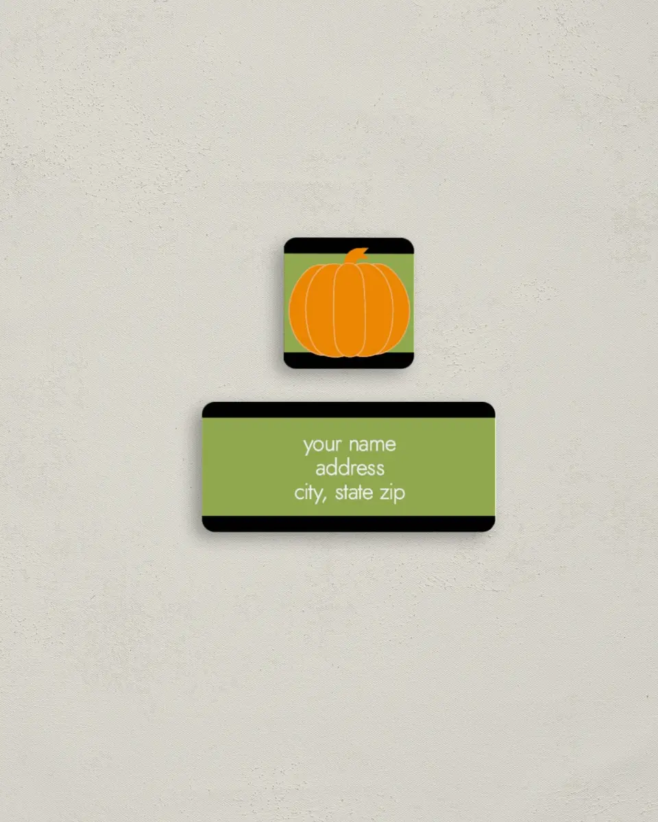 This is a 2¼" x 1" Labels; 1" x 1" Seals Return Address Label called Jack o' Lantern printed in full color