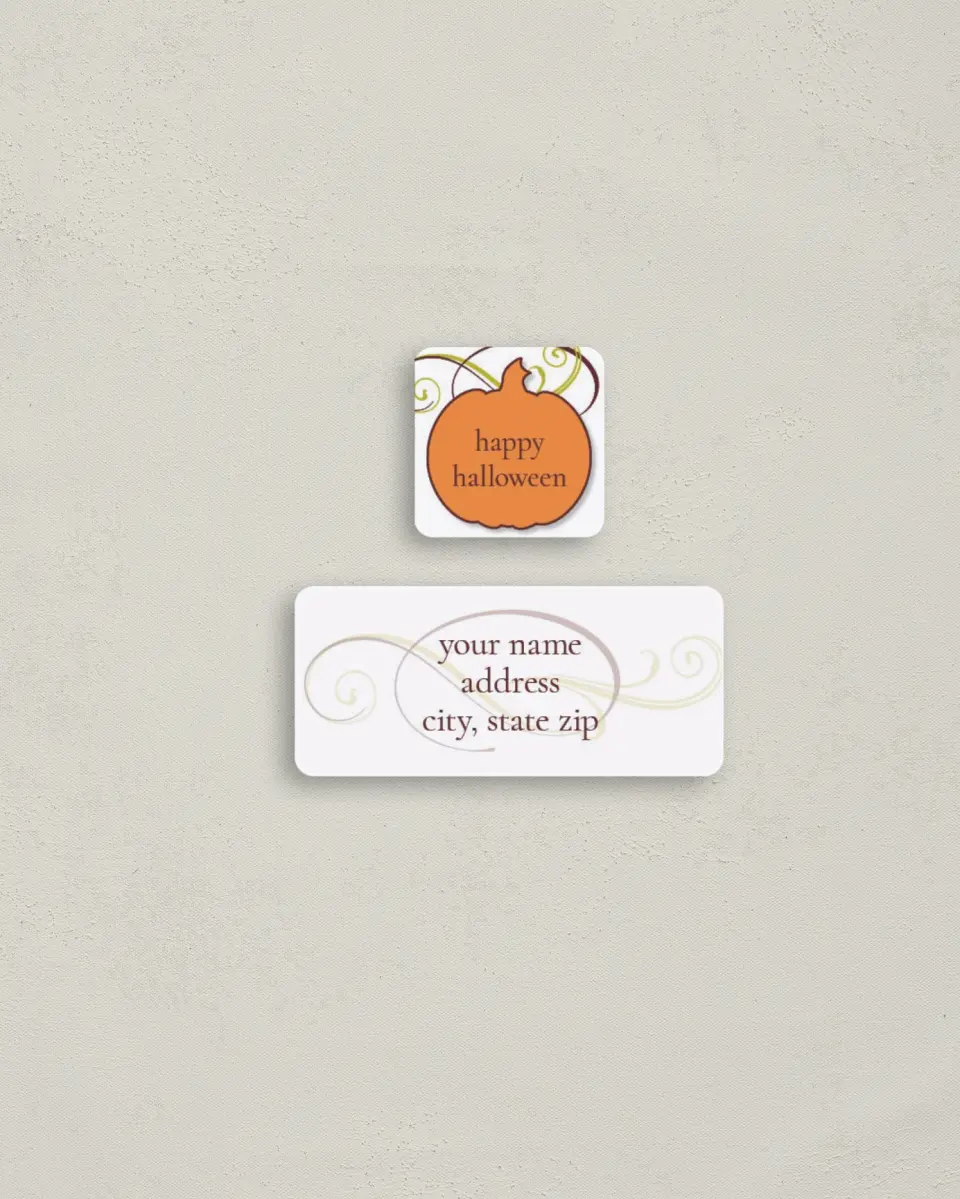 This is a 2¼" x 1" Labels; 1" x 1" Seals Return Address Label called Mini Pumpkin printed in full color