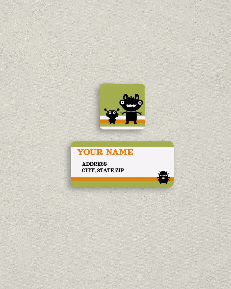 This is a 2¼" x 1" Labels; 1" x 1" Seals Return Address Label called Critters printed in full color