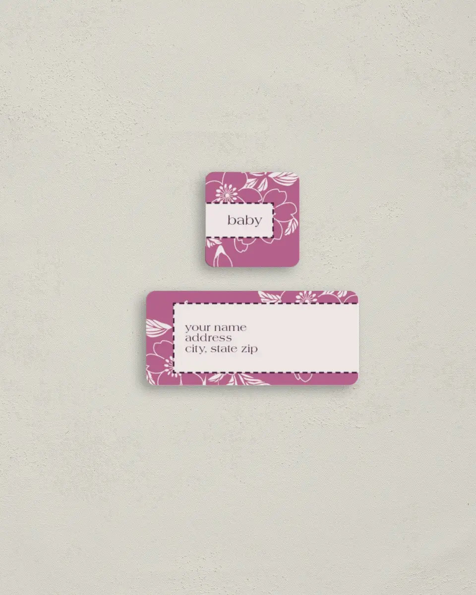 This is a 2¼" x 1" Labels; 1" x 1" Seals Return Address Label called Baby Girl Blossom printed in full color