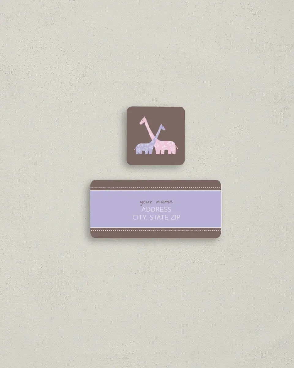 This is a 2¼" x 1" Labels; 1" x 1" Seals Return Address Label called Baby Giraffe - Girl printed in full color