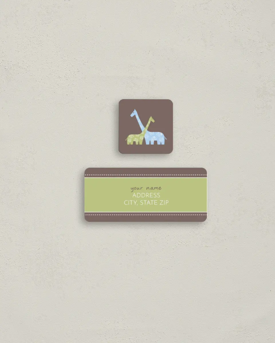This is a 2¼" x 1" Labels; 1" x 1" Seals Return Address Label called Baby Giraffe - Boy printed in full color